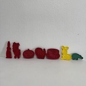 Vintage Tupperware Red Plastic Cookie Cutters 1970's Halloween Easter Birthday